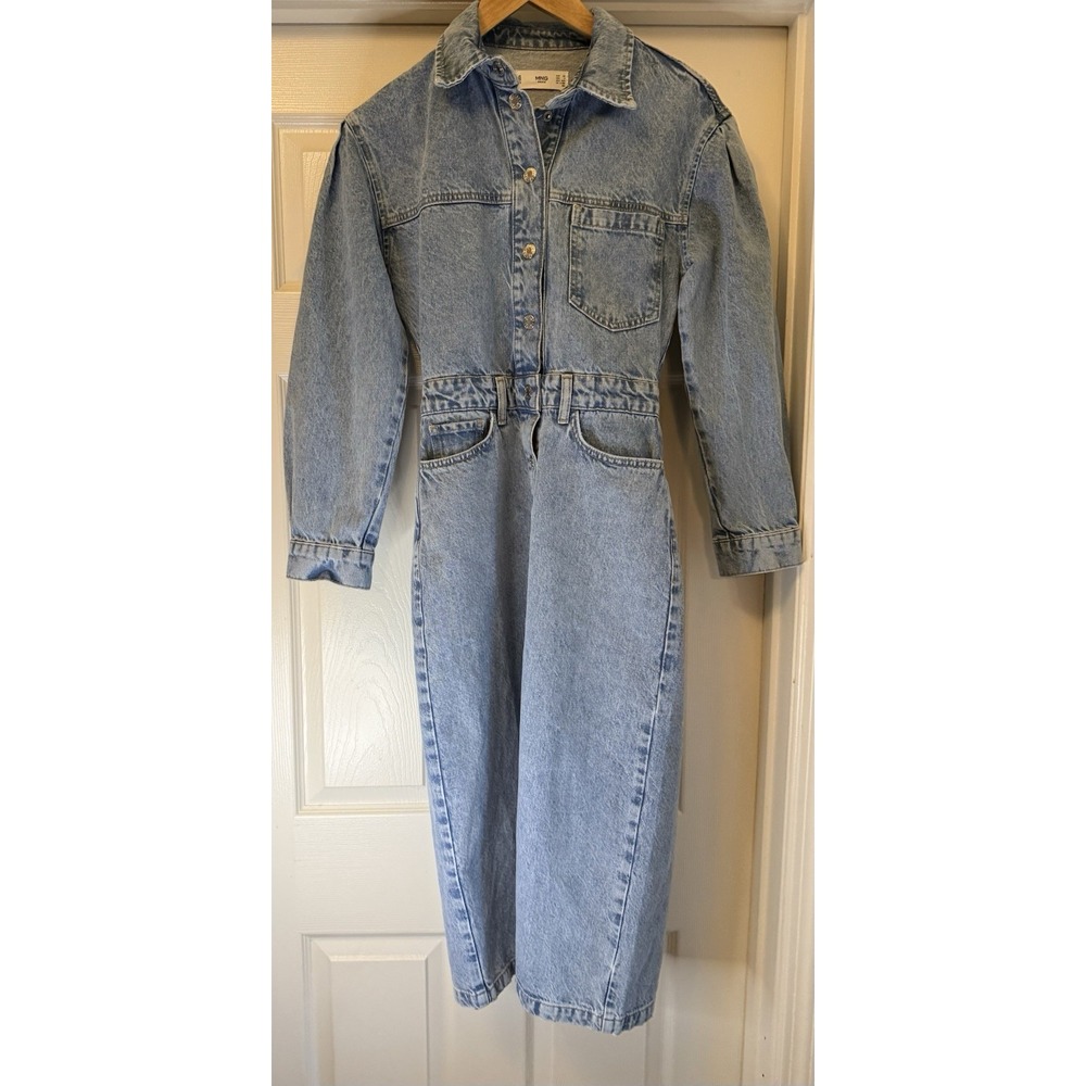 MNG Denim Midi Dress Women Size 2 Light Wash Blue Western Yoke Button Front Long